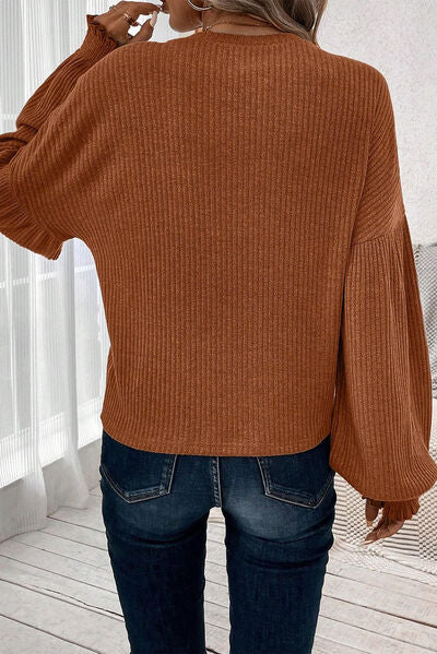 Round Neck Lantern Sleeve T-Shirt Trendsi