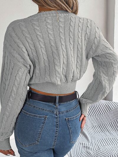 Twisted Cable-Knit V-Neck Sweater BLUE ZONE PLANET