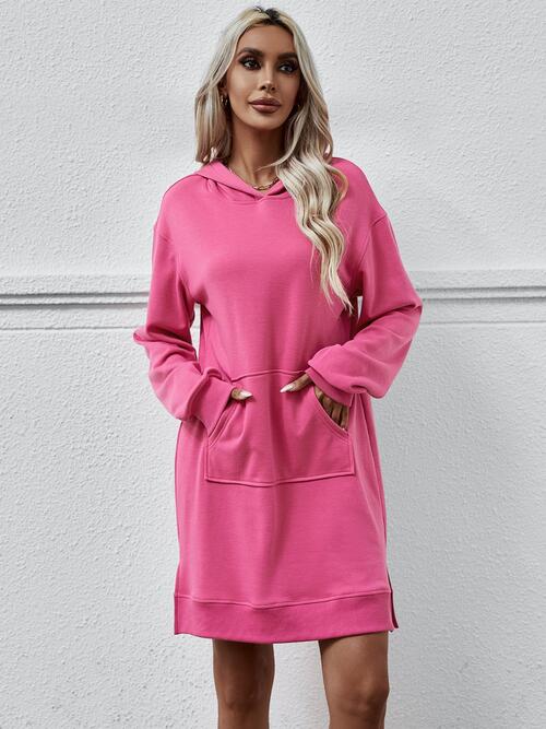 Slit Long Sleeve Hooded Dress with Pocket BLUE ZONE PLANET