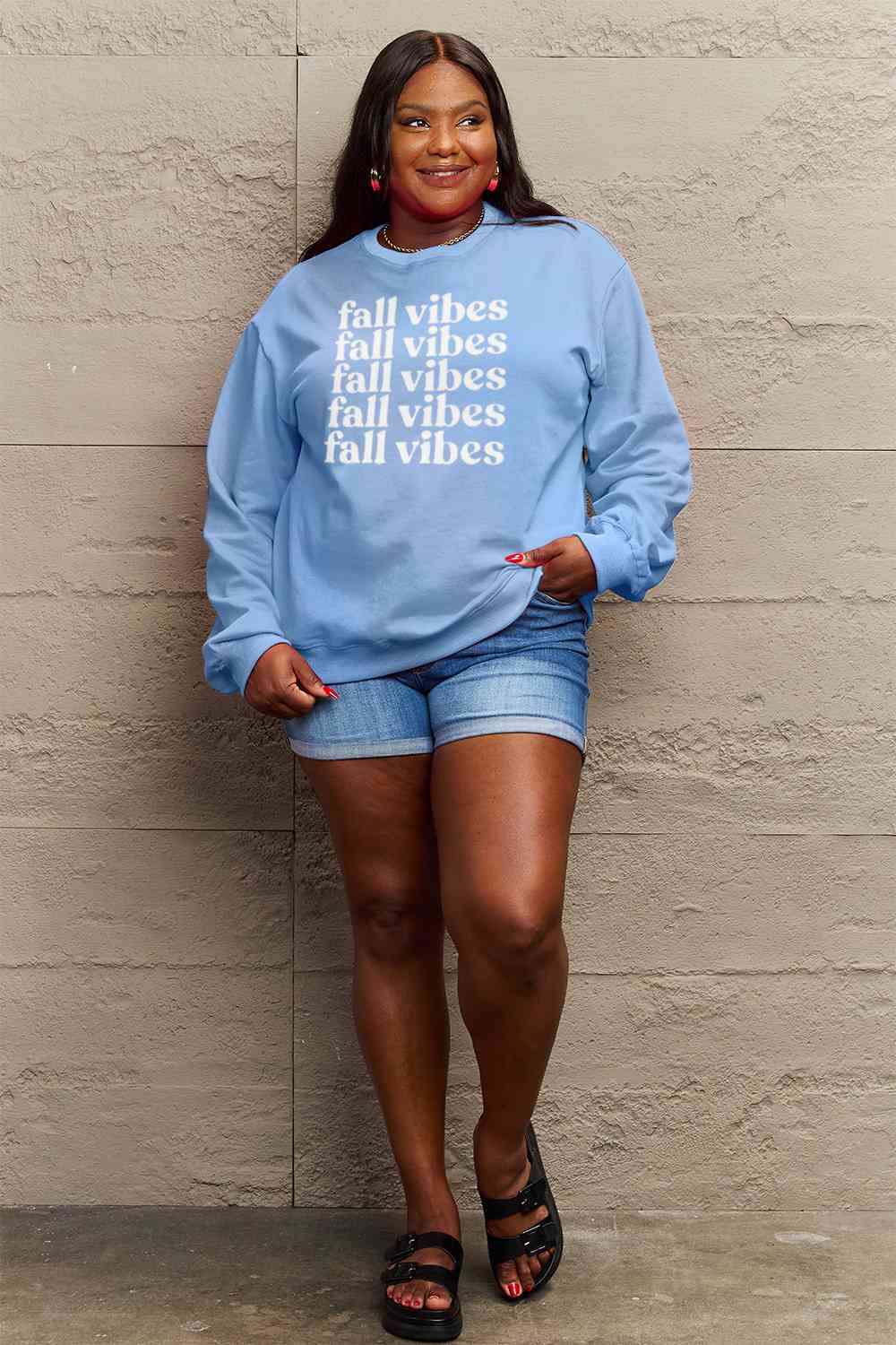 Simply Love Full Size FALL VIBES Graphic Sweatshirt BLUE ZONE PLANET