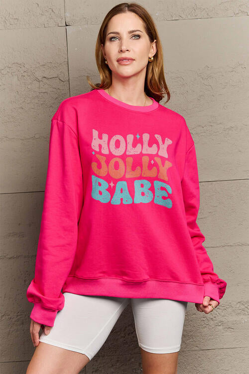 Simply Love Full Size HOLLY JOLLY BABE Long Sleeve Sweatshirt BLUE ZONE PLANET