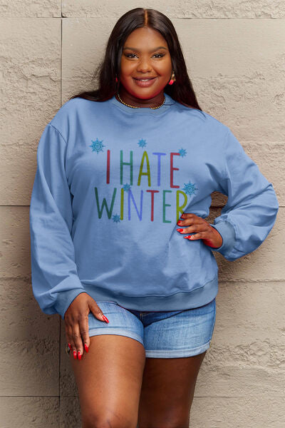 Simply Love Full Size I HATE WINTER Dropped Shoulder Sweatshirt-TOPS / DRESSES-[Adult]-[Female]-2022 Online Blue Zone Planet