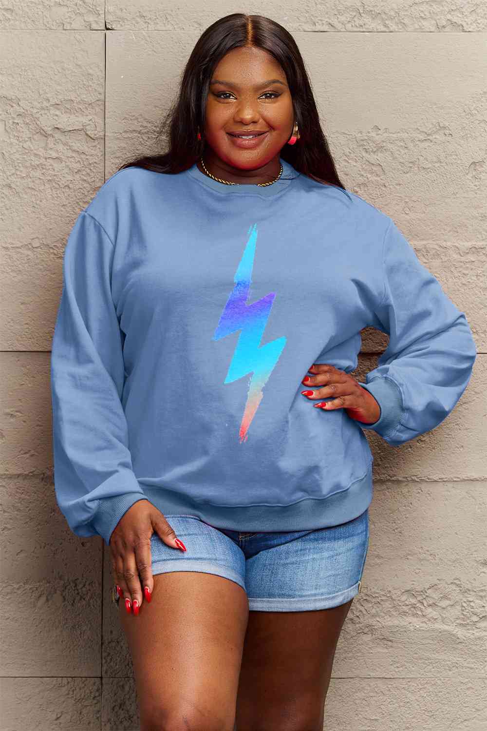 Simply Love Full Size Graphic Round Neck Sweatshirt BLUE ZONE PLANET