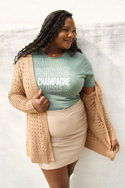 Blue Zone Planet |  Simply Love Full Size CHAMPAGNE VIBES Round Neck T-Shirt BLUE ZONE PLANET