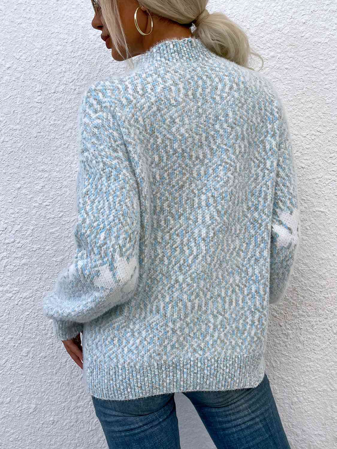 Four Leaf Clover Mock Neck Sweater BLUE ZONE PLANET