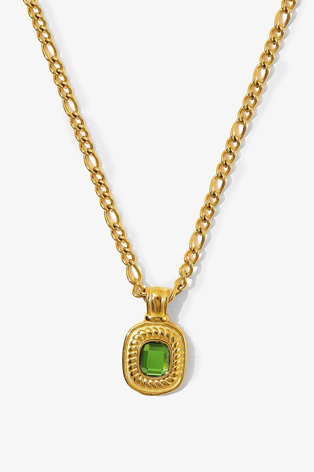 18K Gold Plated Inlaid Rhinestone Pendant Necklace-Necklaces-[Adult]-[Female]-Green-One Size-2022 Online Blue Zone Planet