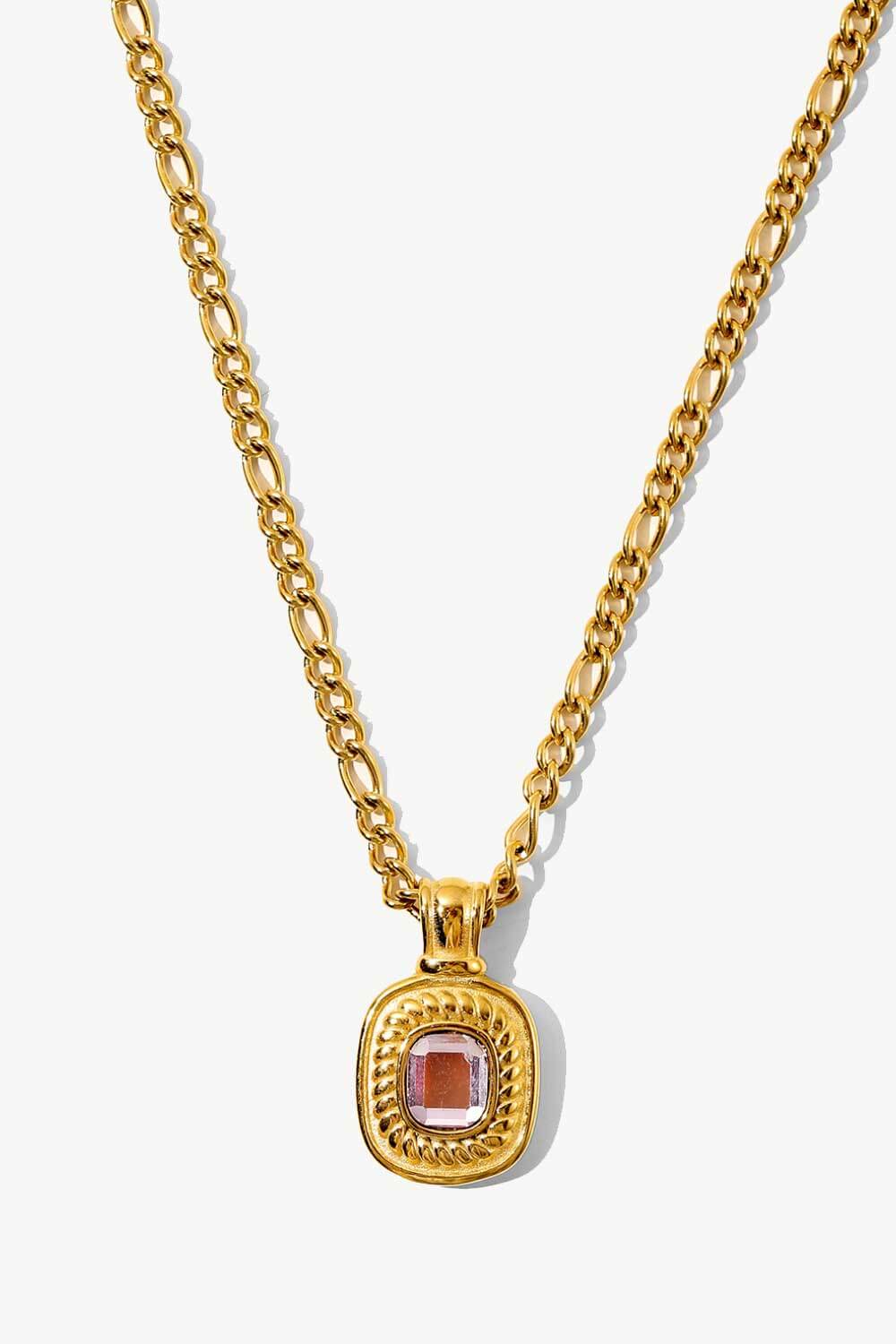 18K Gold Plated Inlaid Rhinestone Pendant Necklace-Necklaces-[Adult]-[Female]-Pink-One Size-2022 Online Blue Zone Planet
