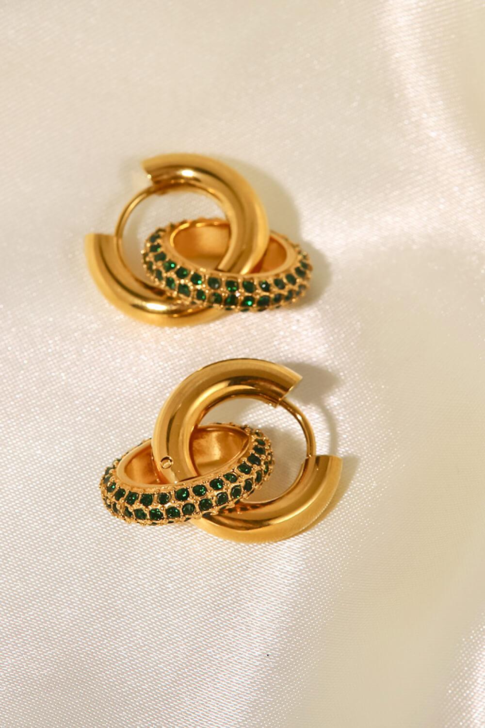 18K Gold-Plated Inlaid Zircon Double-Hoop Earrings-TOPS / DRESSES-[Adult]-[Female]-Gold/Green-One Size-2022 Online Blue Zone Planet