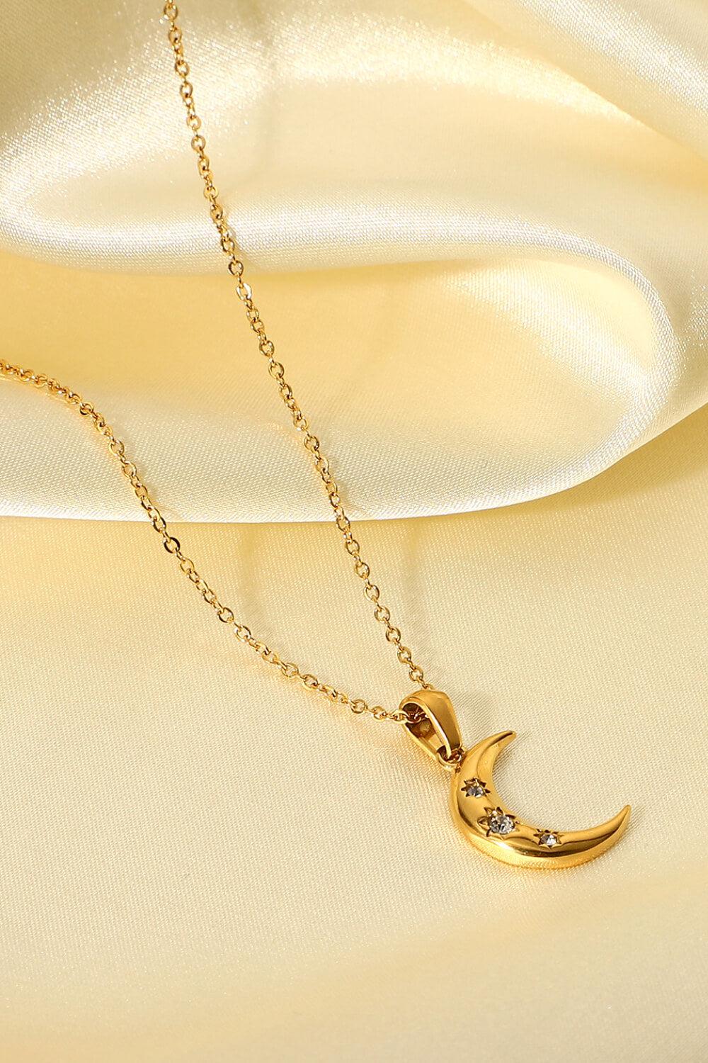 18K Gold Plated Inlaid Zircon Moon Pendant Necklace-Necklaces-[Adult]-[Female]-Gold-One Size-2022 Online Blue Zone Planet
