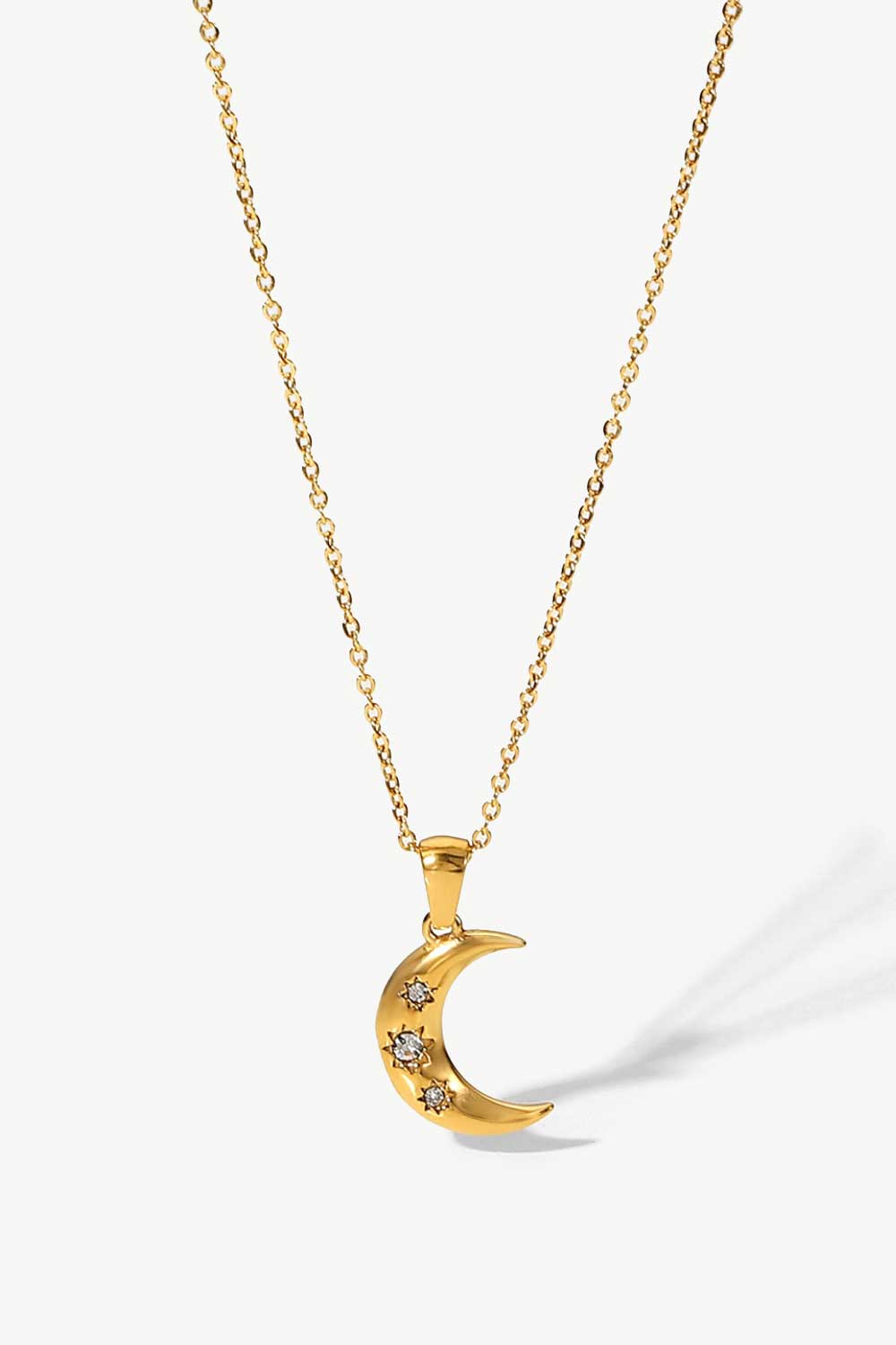 18K Gold Plated Inlaid Zircon Moon Pendant Necklace-Necklaces-[Adult]-[Female]-Gold-One Size-2022 Online Blue Zone Planet