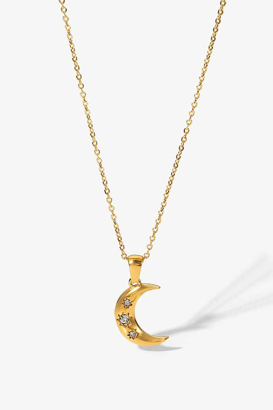 18K Gold Plated Inlaid Zircon Moon Pendant Necklace BLUE ZONE PLANET