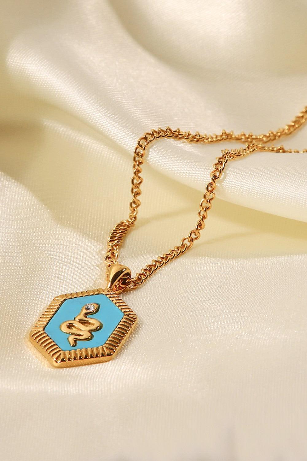 18K Gold Plated Snake Geometric Pendant Necklace BLUE ZONE PLANET