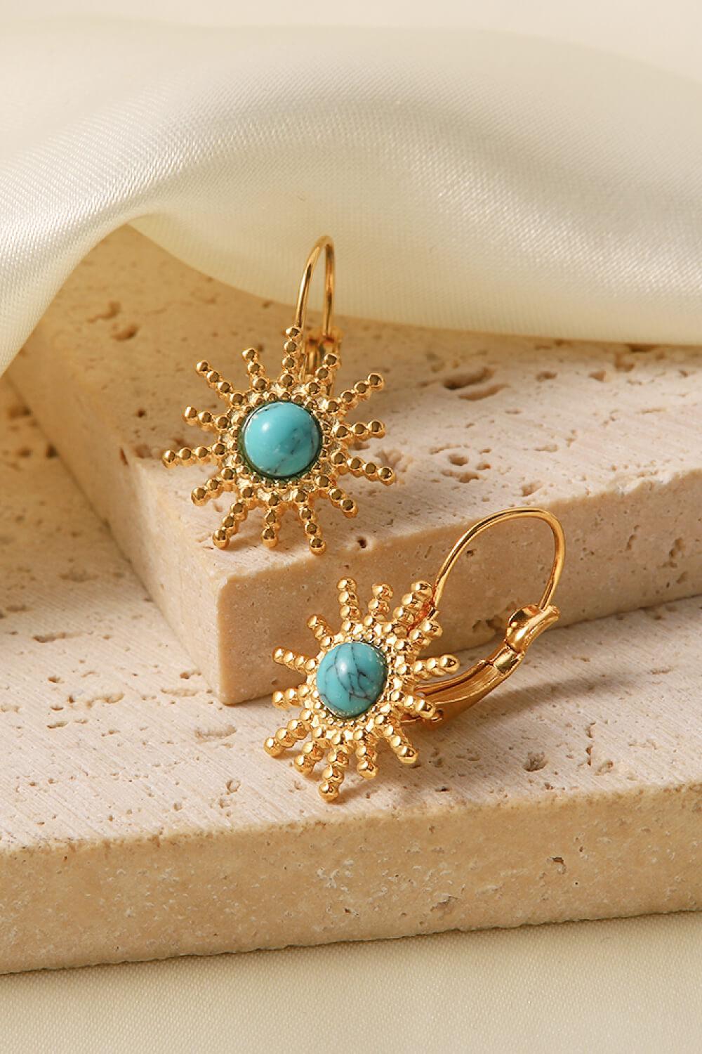 18K Gold Plated Sun-Shaped Earrings-TOPS / DRESSES-[Adult]-[Female]-Gold/Blue-One Size-2022 Online Blue Zone Planet