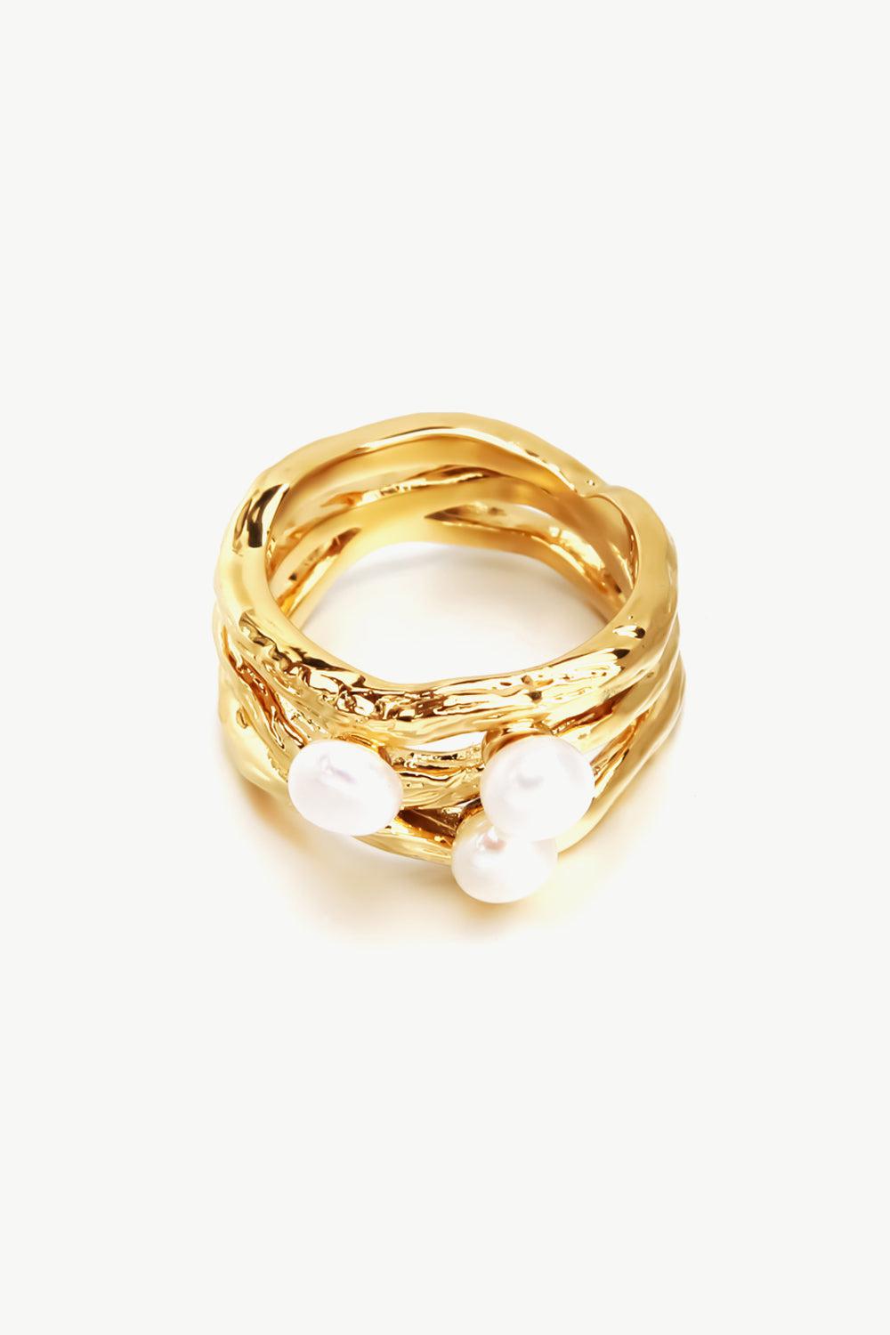 18K Gold-Plated Three Pearl Ring BLUE ZONE PLANET