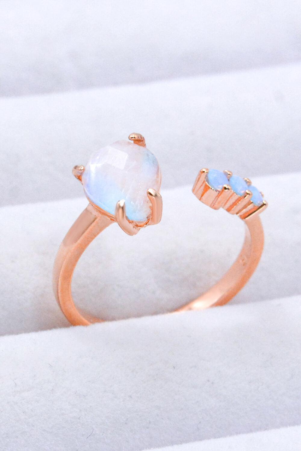 18K Rose Gold-Plated Moonstone Open Ring BLUE ZONE PLANET