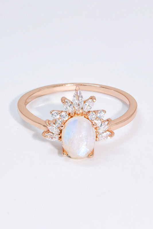 18K Rose Gold-Plated Natural Moonstone Ring BLUE ZONE PLANET
