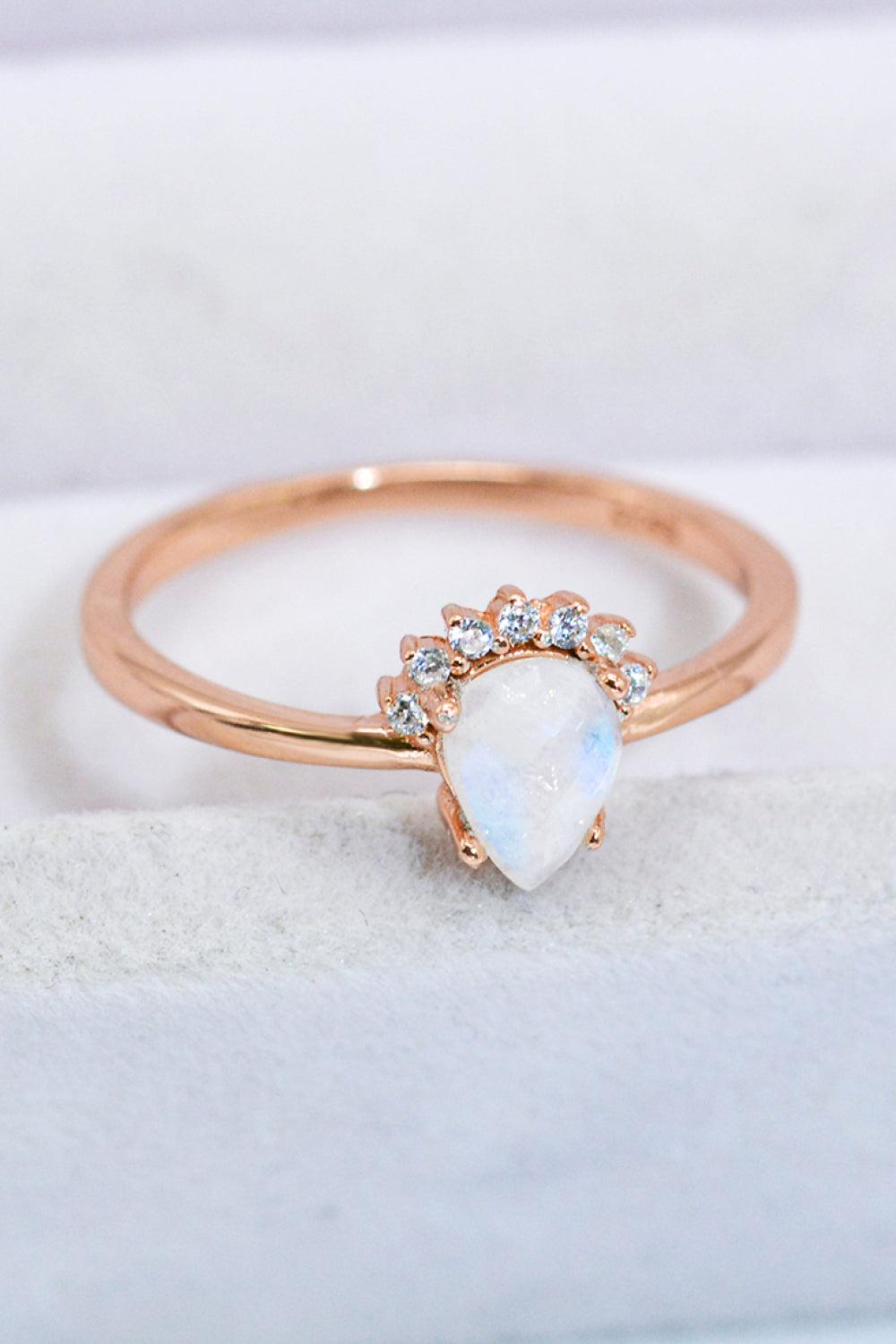 18K Rose Gold-Plated Pear Shape Natural Moonstone Ring BLUE ZONE PLANET