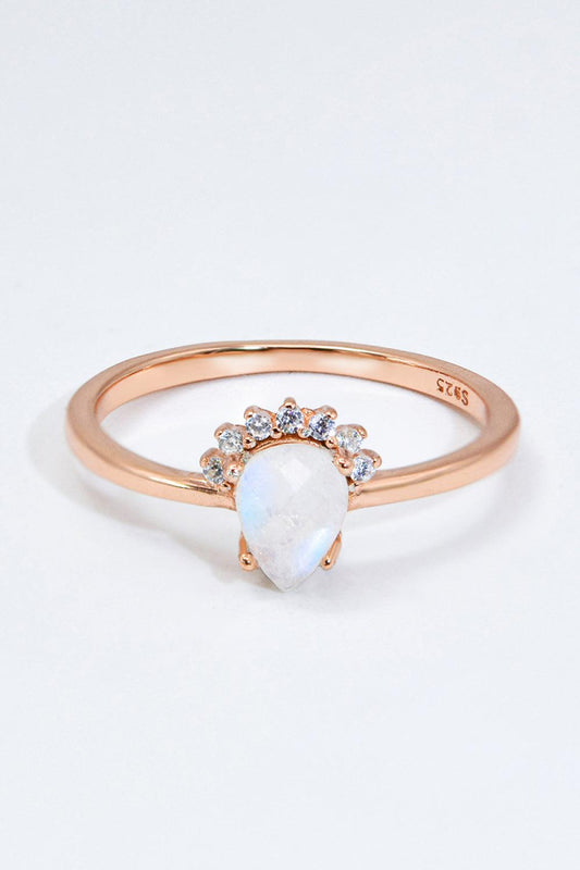 18K Rose Gold-Plated Pear Shape Natural Moonstone Ring BLUE ZONE PLANET