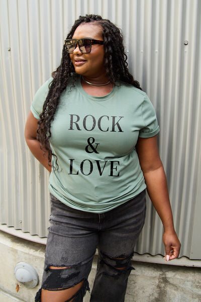 Simply Love Full Size ROCK ＆ LOVE Short Sleeve T-Shirt-TOPS / DRESSES-[Adult]-[Female]-2022 Online Blue Zone Planet