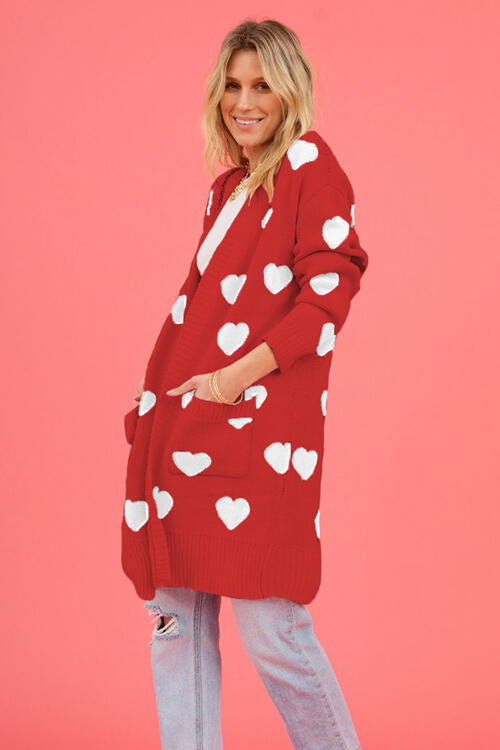 Heart Graphic Open Front Cardigan with Pockets BLUE ZONE PLANET