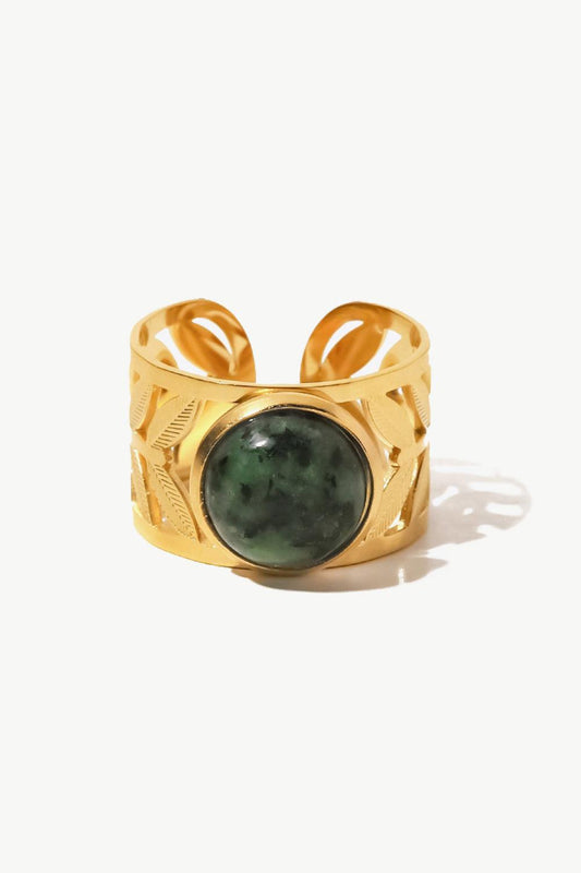 18k Gold Plated Malachite Leaf Ring BLUE ZONE PLANET