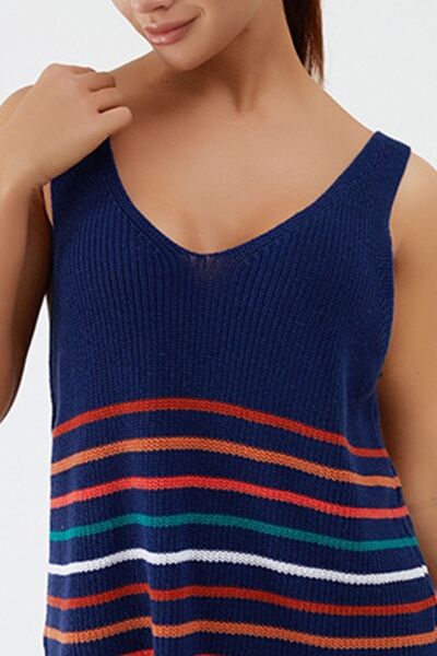 Blue Zone Planet |  Striped V-Neck Wide Strap Tank BLUE ZONE PLANET