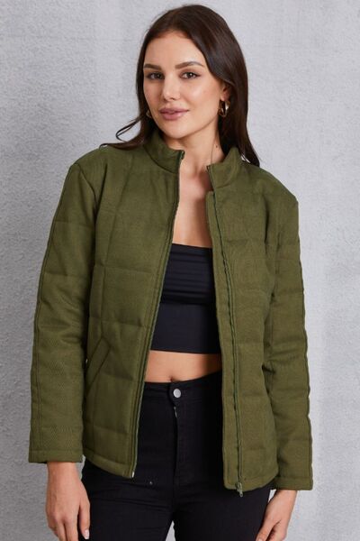 Zip Up Mock Neck Pocketed Jacket-TOPS / DRESSES-[Adult]-[Female]-Army Green-S-2022 Online Blue Zone Planet