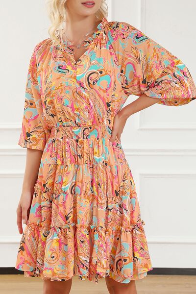 Printed Smocked Frill Tiered Dress Trendsi