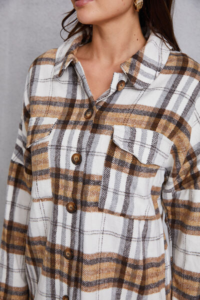 Plaid Button Up Dropped Shoulder Outerwear-TOPS / DRESSES-[Adult]-[Female]-2022 Online Blue Zone Planet