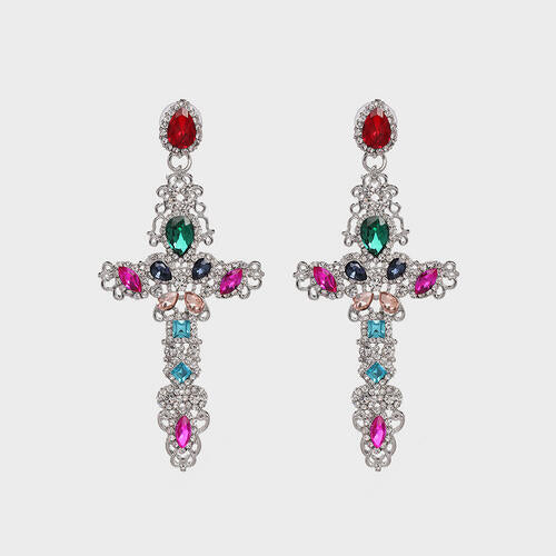 Rhinestone Alloy Cross Earrings BLUE ZONE PLANET