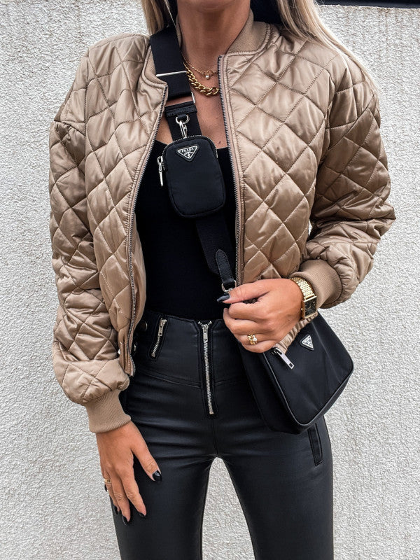 Short Zip Closure Quilted Jacket kakaclo