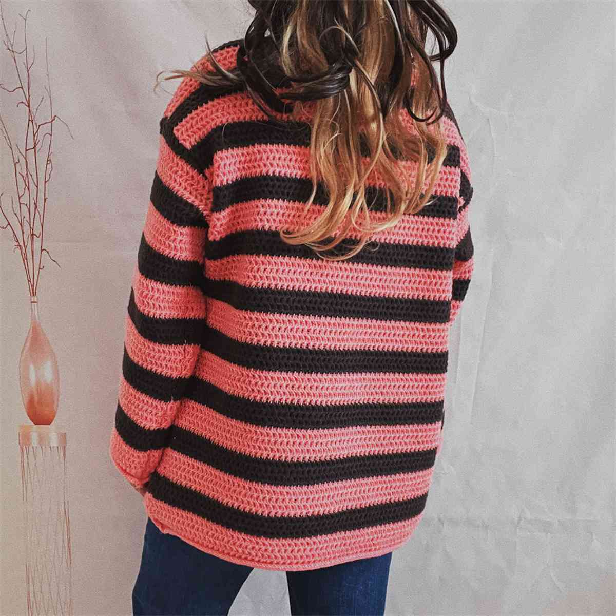 Striped Round Neck Long Sleeve Sweater BLUE ZONE PLANET