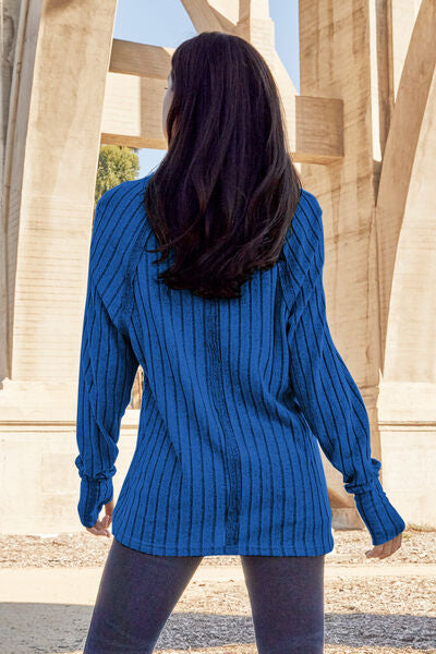 Basic Bae Full Size Ribbed Round Neck Long Sleeve Knit Top BLUE ZONE PLANET