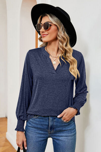 Notched Lantern Sleeve T-Shirt Trendsi