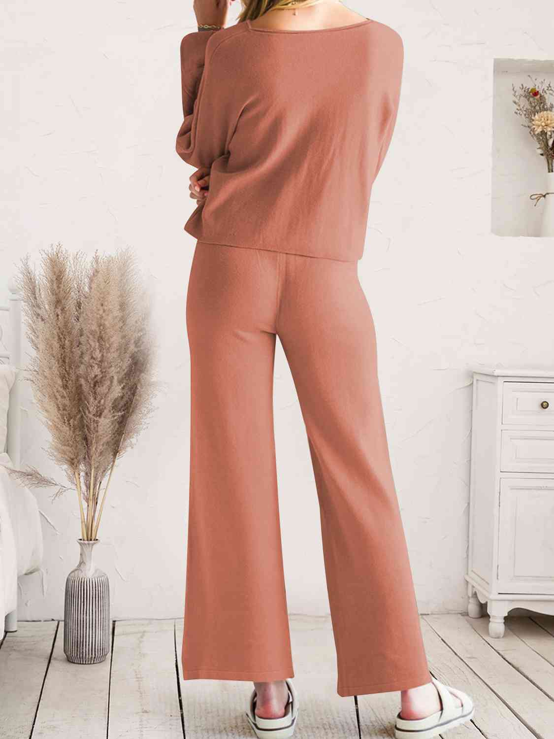 Long Sleeve Lounge Top and Drawstring Pants Set BLUE ZONE PLANET