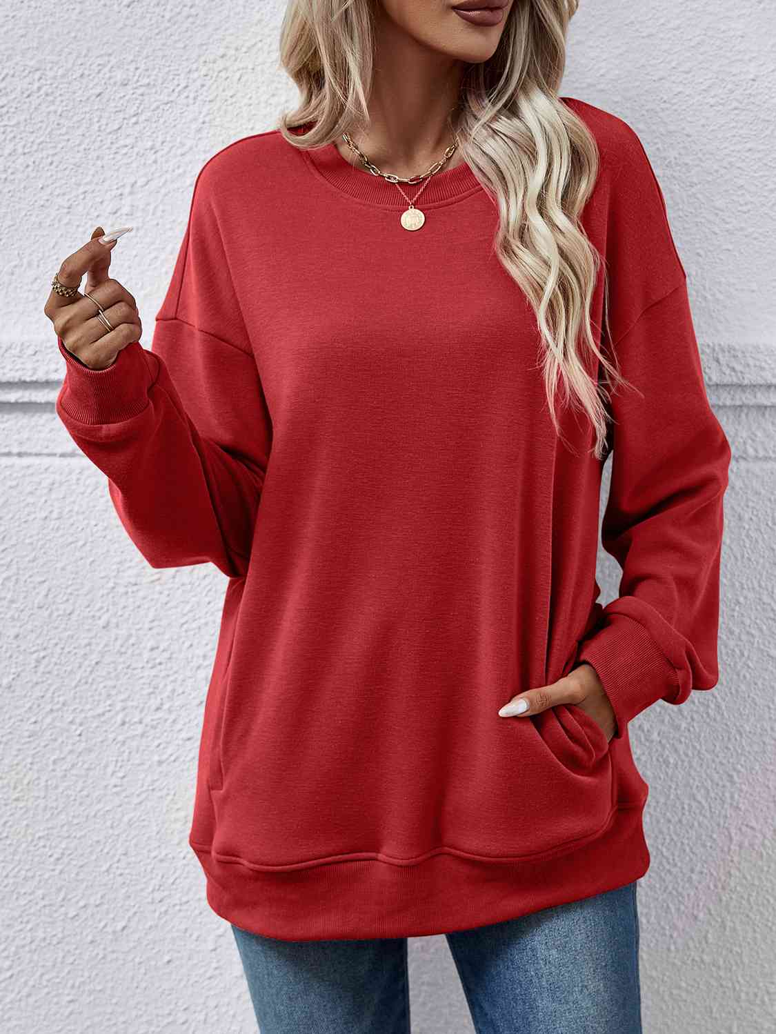 Dropped Shoulder Sweatshirt with Pockets BLUE ZONE PLANET