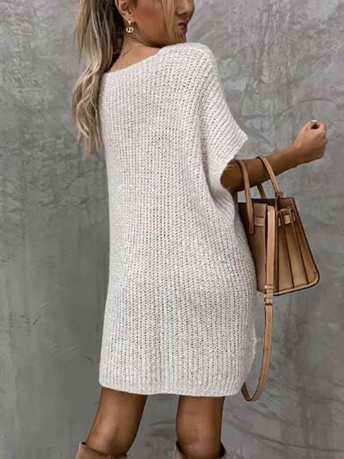 Short Sleeve Sweater Dress with Pockets - Blue Zone Planet Cream / S by Blue Zone Planet Short Sleeve Sweater Dress with Pockets - Blue Zone Planet Cream / S by Blue Zone Planet
