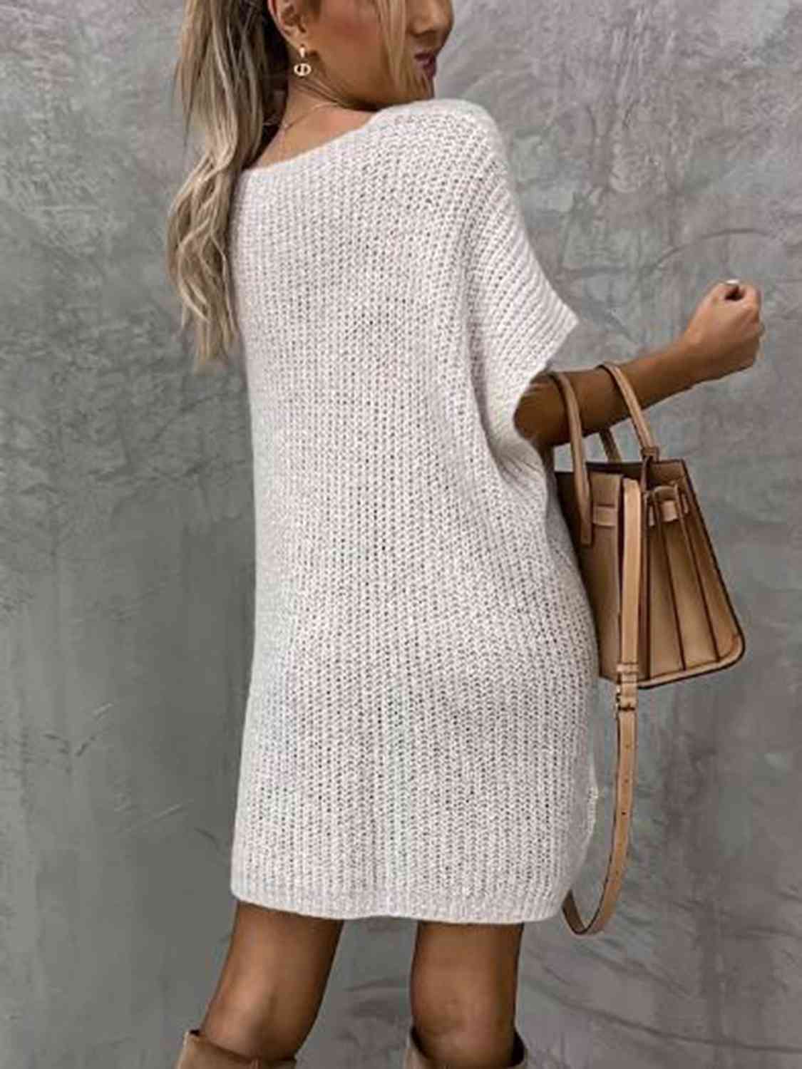 Short Sleeve Sweater Dress with Pockets-TOPS / DRESSES-[Adult]-[Female]-2022 Online Blue Zone Planet