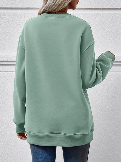 Blue Zone Planet |  AMERICA Round Neck Dropped Shoulder Sweatshirt BLUE ZONE PLANET