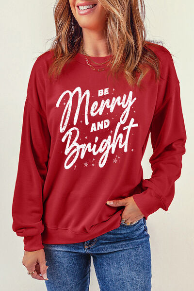 BE MERRY AND BRIGHT Round Neck Sweatshirt BLUE ZONE PLANET