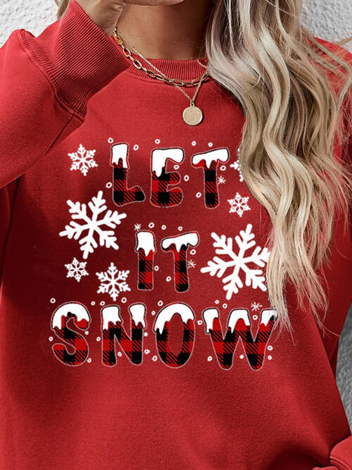 LET IT SNOW Round Neck Long Sleeve Sweatshirt BLUE ZONE PLANET