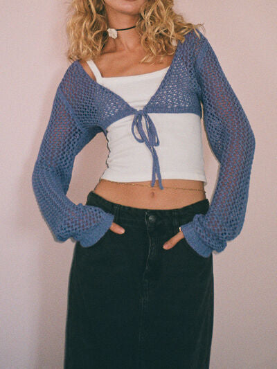 Openwork Tied Dropped Shoulder Cardigan-TOPS / DRESSES-[Adult]-[Female]-2022 Online Blue Zone Planet