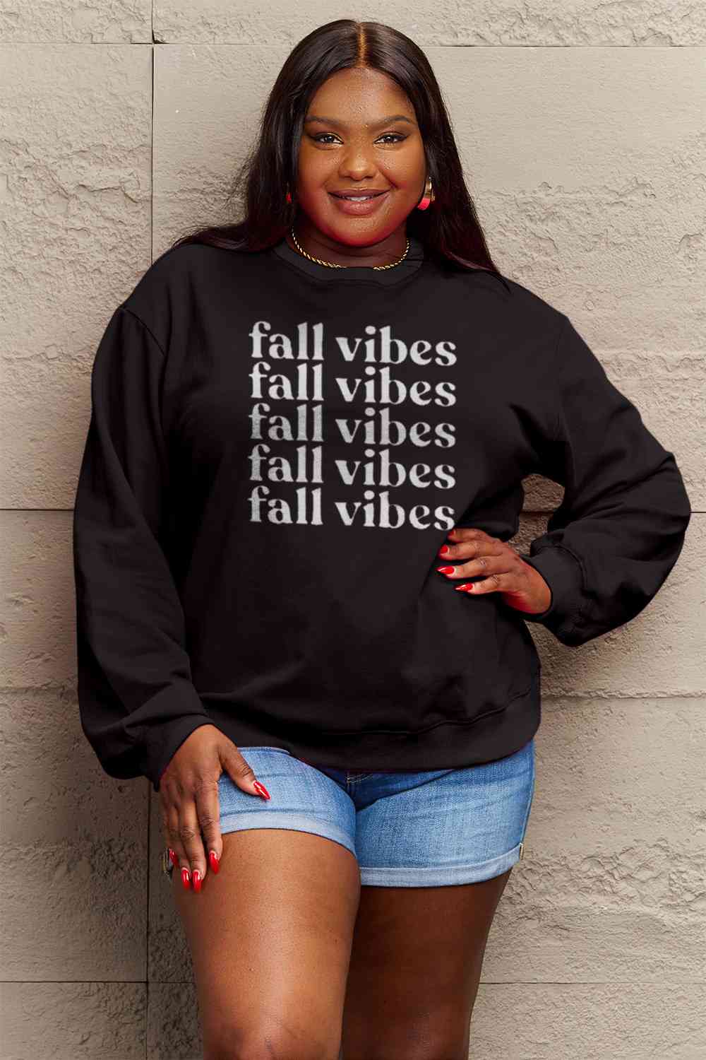 Simply Love Full Size FALL VIBES Graphic Sweatshirt BLUE ZONE PLANET