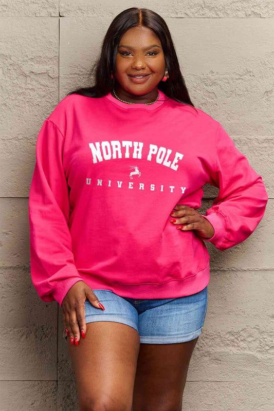 Simply Love Full Size NORTH POLE UNIVERSITY Graphic Sweatshirt BLUE ZONE PLANET