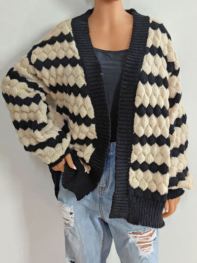 Blue Zone Planet |  Striped Contrast Open Front Long Sleeve Cardigan BLUE ZONE PLANET