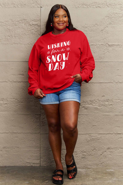 Simply Love Full Size WISHING FOR A SNOW DAY Round Neck Sweatshirt-TOPS / DRESSES-[Adult]-[Female]-2022 Online Blue Zone Planet
