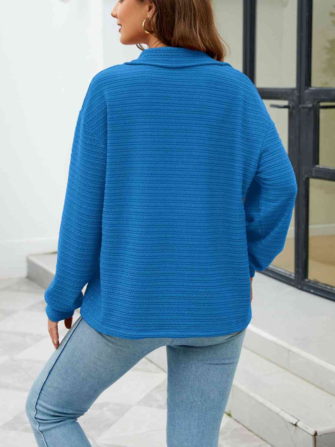 Quarter-Zip Collared Drop Shoulder Sweatshirt BLUE ZONE PLANET