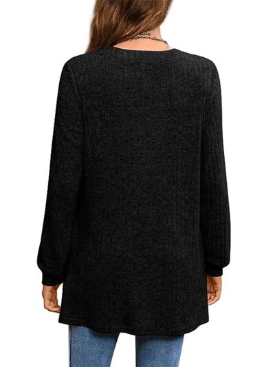 Slit Notched Pocketed Long Sleeve T-Shirt-TOPS / DRESSES-[Adult]-[Female]-2022 Online Blue Zone Planet