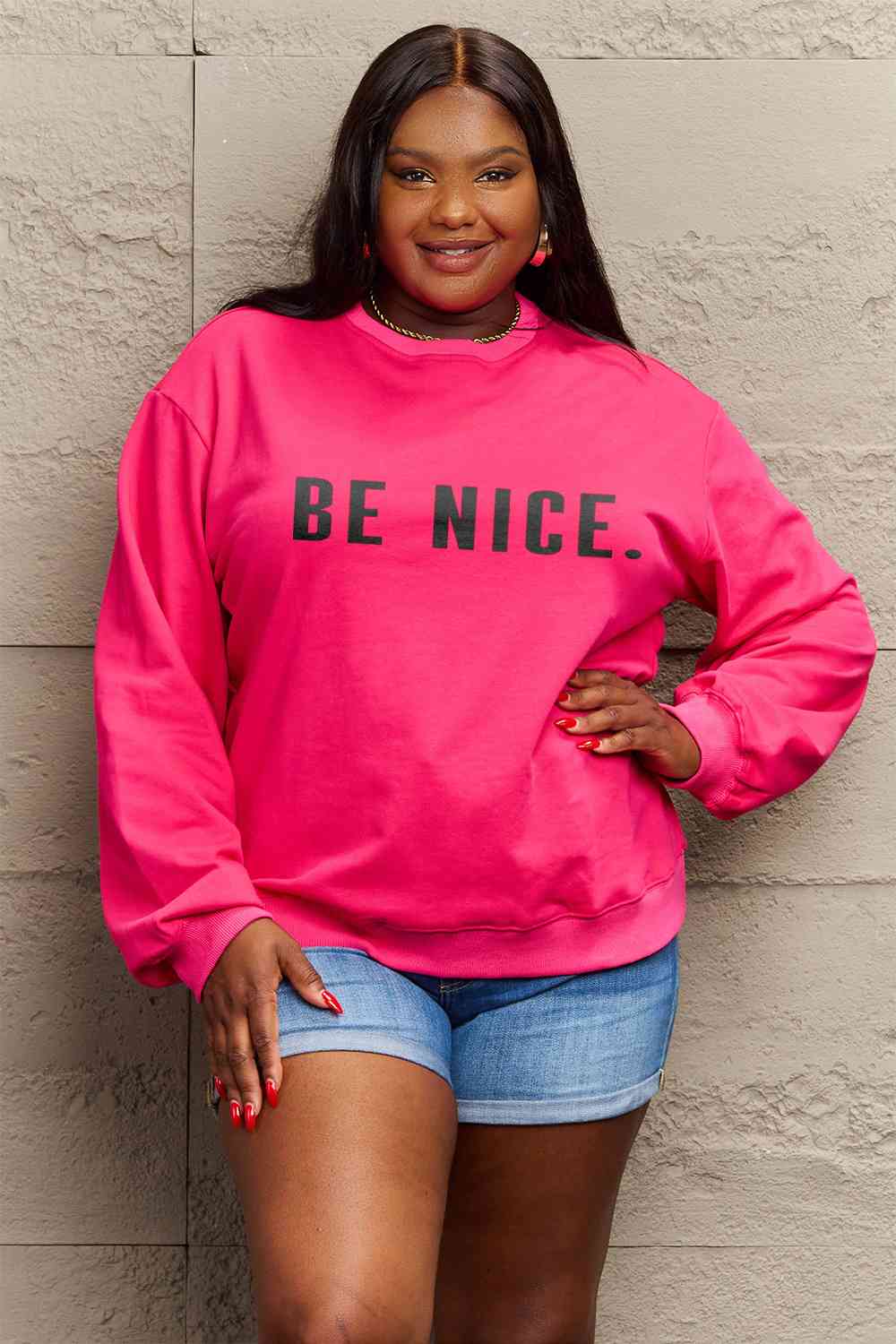 Simply Love Full Size BE NICE Graphic Sweatshirt BLUE ZONE PLANET