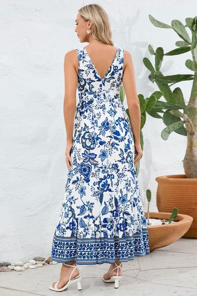 Printed V-Neck Wide Strap Dress BLUE ZONE PLANET